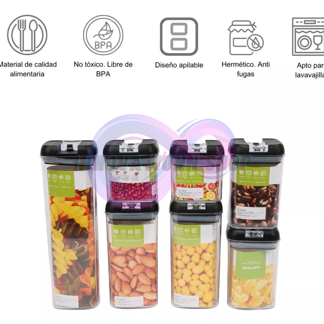 Set De 7 Contenedores Herméticos De Plástico para Cocina Despensa