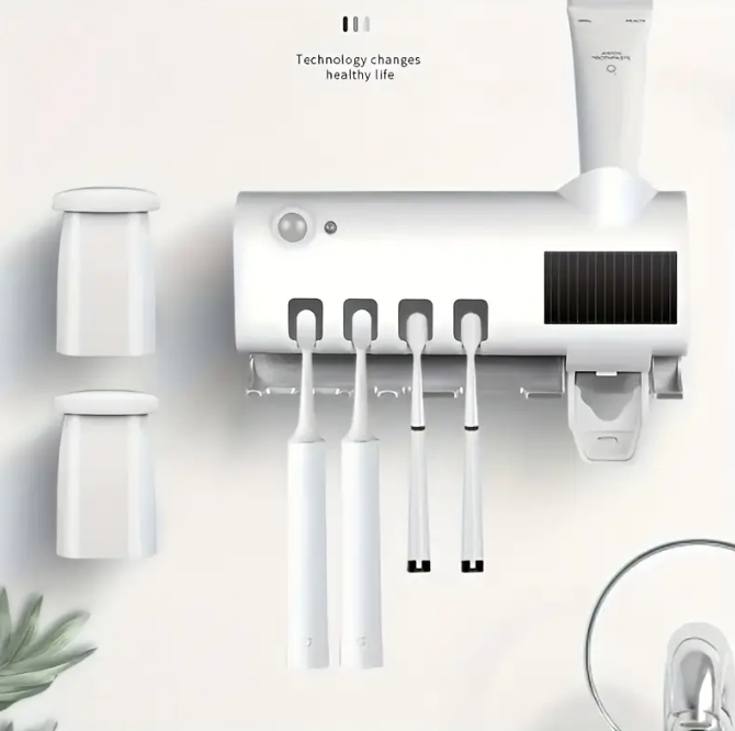 Soporte Esterilizador para Cepillos de Dientes con Dispensador de Crema Dental