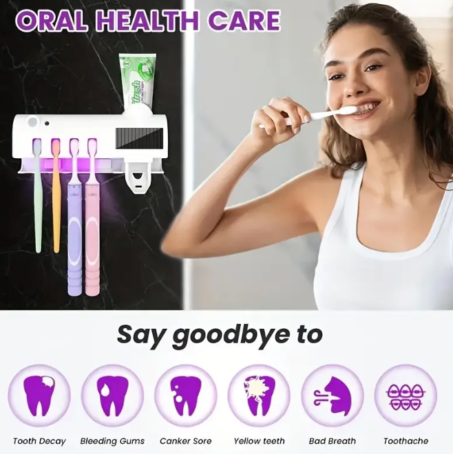 Soporte Esterilizador para Cepillos de Dientes con Dispensador de Crema Dental