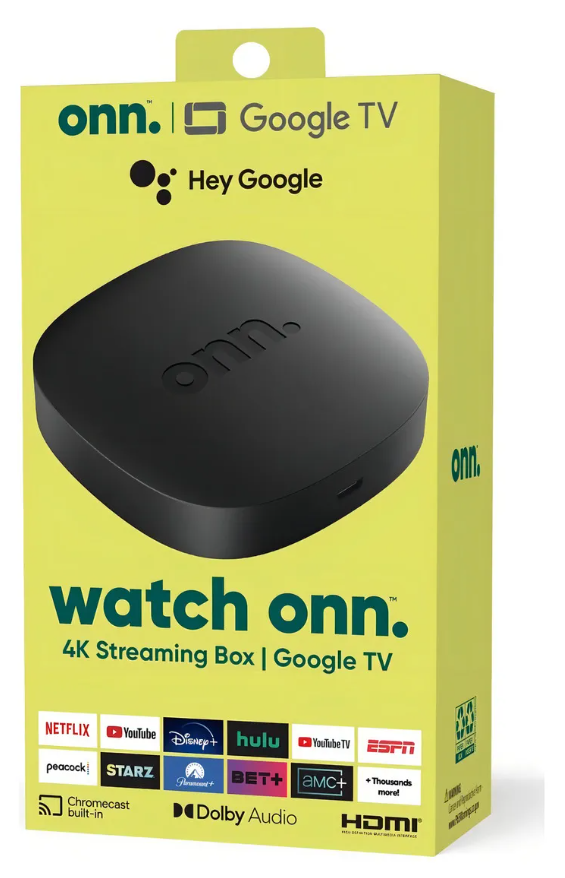 TV Box Onn Watch 4K UHD Streaming Google TV